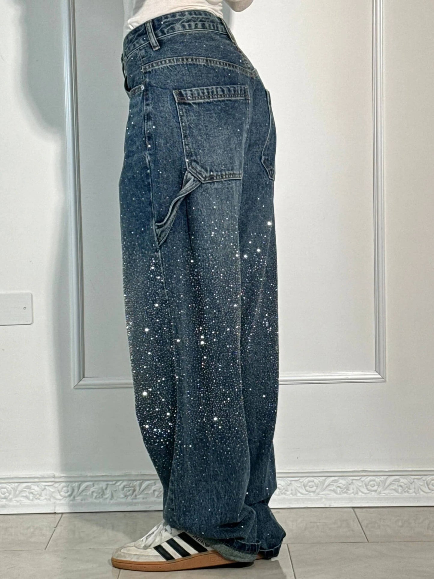 Thessa - Glanzende wide-leg damesjeans met relaxte fit