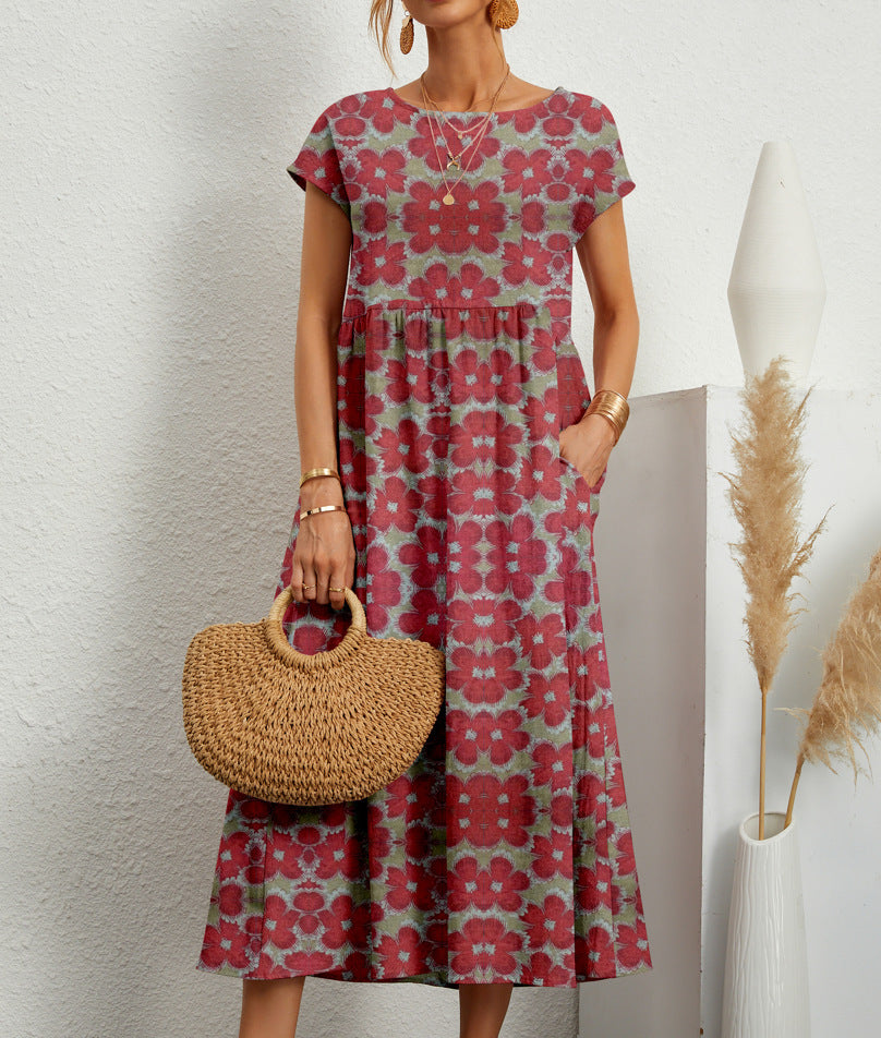 Zita - Dames midi jurk met grafische print en korte mouw