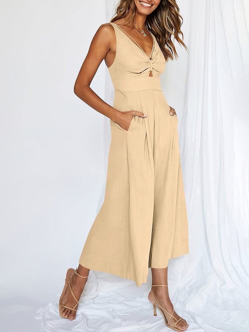 Brigitte - Mouwloze dames jumpsuit met wijd uitlopende pijpen