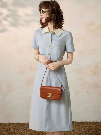 Casilda - Dames overhemdjurk met taille-accent en korte mouwen