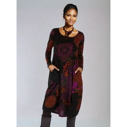 Valery | Bohemian Midi Jurk met Lange Mouwen