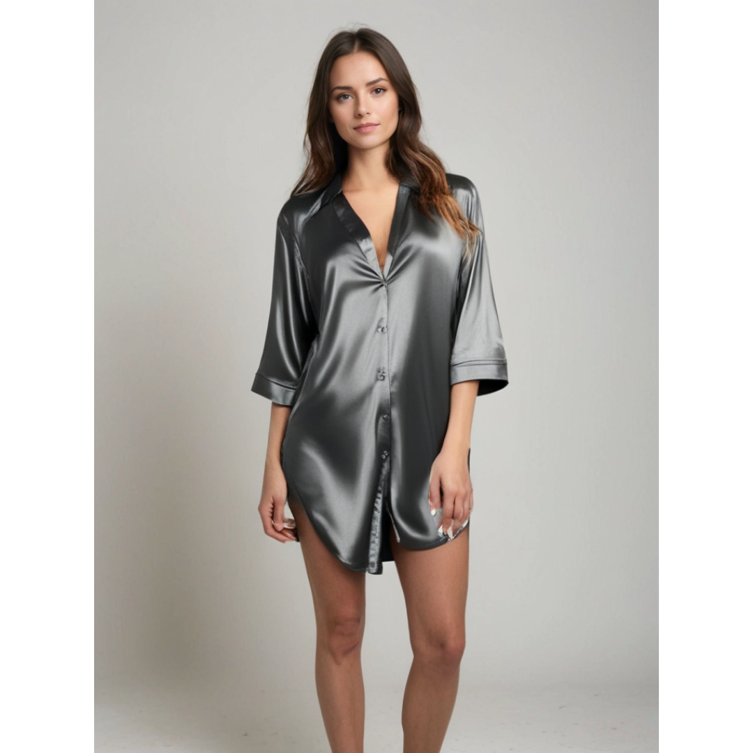 Satijnen Pyjama Nachthemd met Knoopsluiting