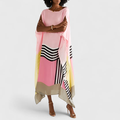 Ralina - Vloeiende damesjurk met asymmetrische zoom en kaftan-snit