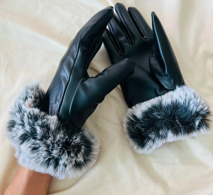 Luxe leren handschoenen met imitatiebont manchet
