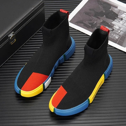 Corrado - Herensneakers met sokdesign en kleurrijke zoolaccenten