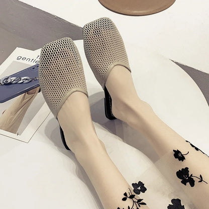 Katinka - Dames instappers met transparant mesh en vierkante neus