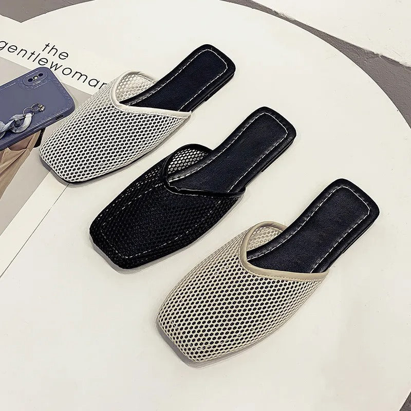 Katinka - Dames instappers met transparant mesh en vierkante neus