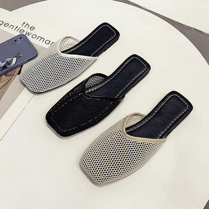 Katinka - Dames instappers met transparant mesh en vierkante neus