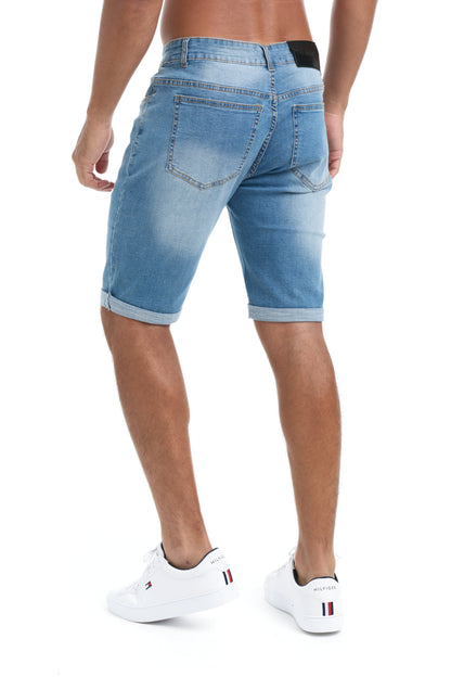 Bravo - Heren slim-fit denim short met omgeslagen zoom