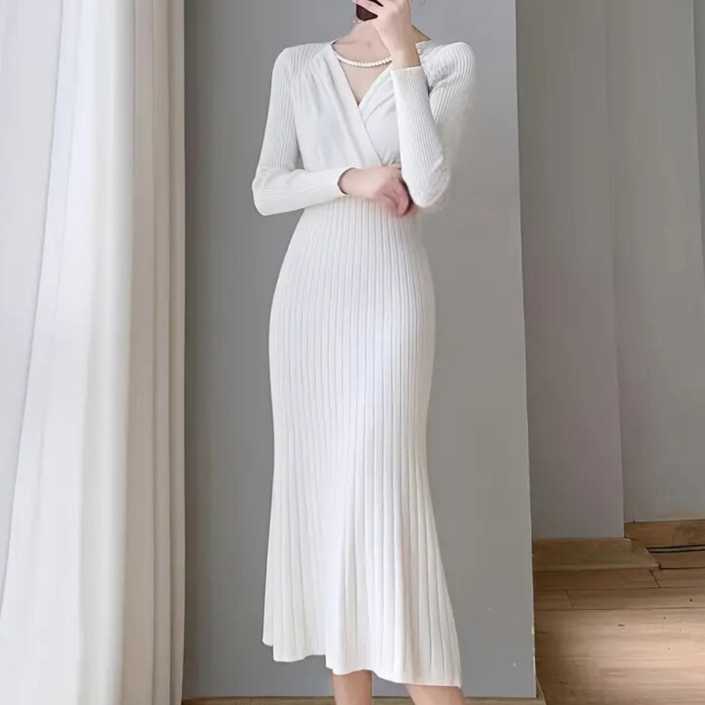 Tindra | Elegante geribde wikkel midi-jurk