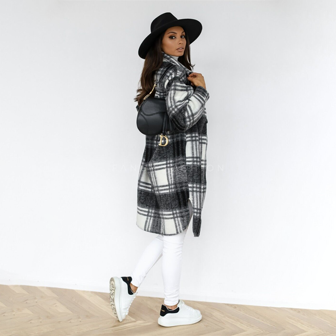 Letisha - Casual lange jas met knoopsluiting en oversized pasvorm