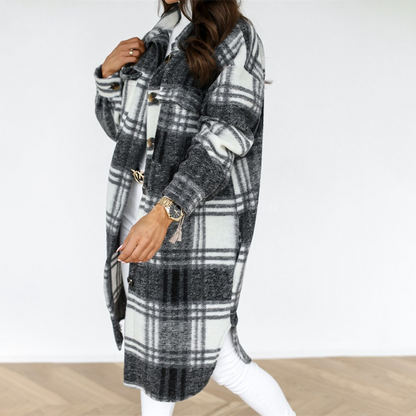 Letisha - Casual lange jas met knoopsluiting en oversized pasvorm