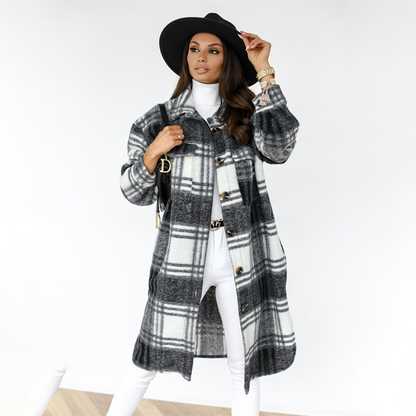 Letisha - Casual lange jas met knoopsluiting en oversized pasvorm