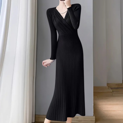 Tindra | Elegante geribde wikkel midi-jurk