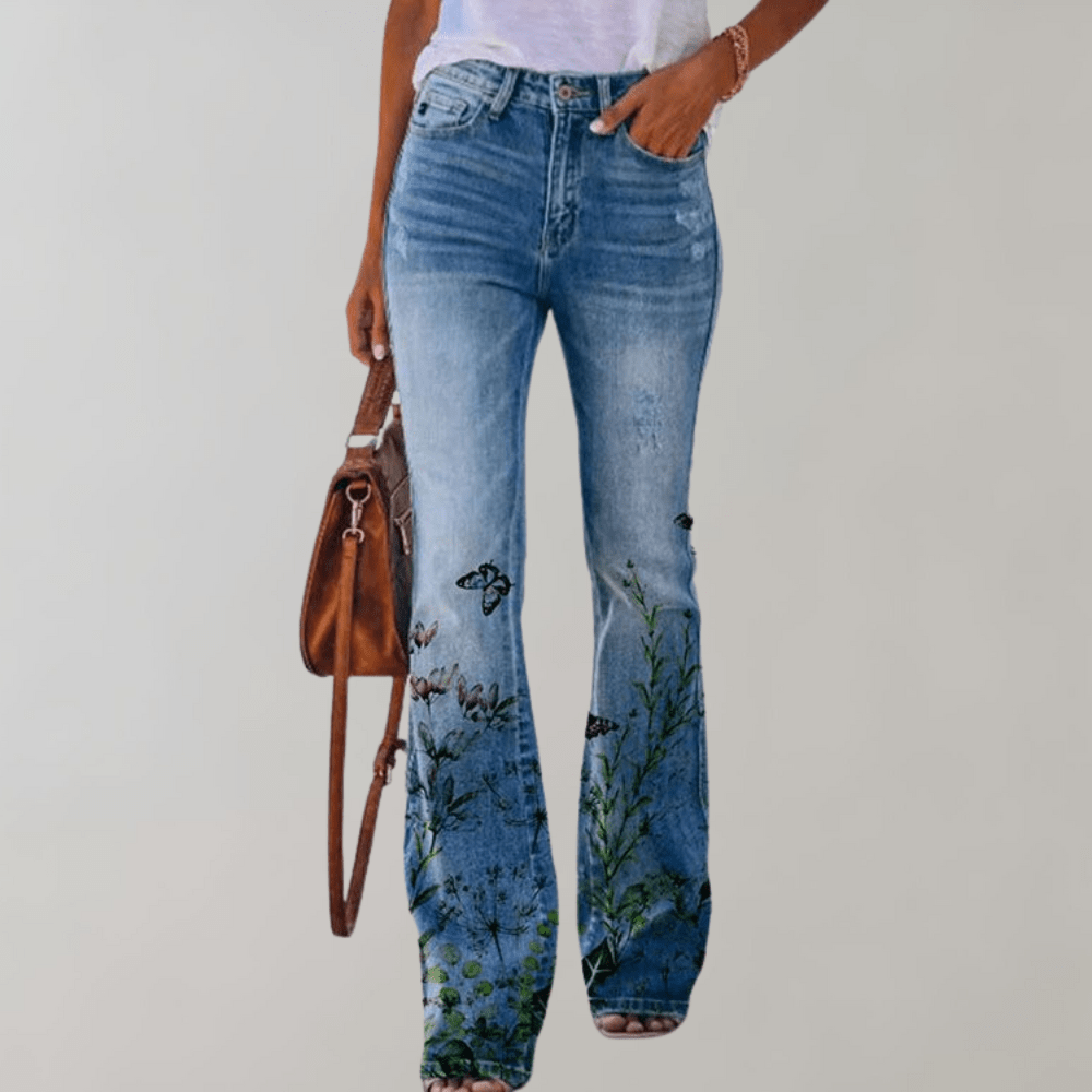 Vintage Chic Flared Jeans met Bloemmotief - Zenna