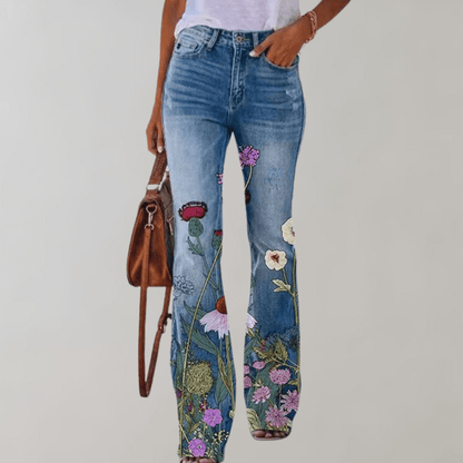 Vintage Chic Flared Jeans met Bloemmotief - Zenna