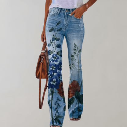 Vintage Chic Flared Jeans met Bloemmotief - Zenna