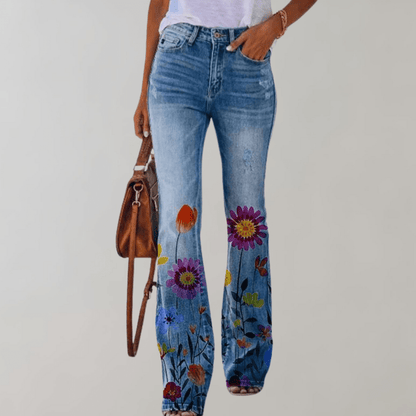 Vintage Chic Flared Jeans met Bloemmotief - Zenna