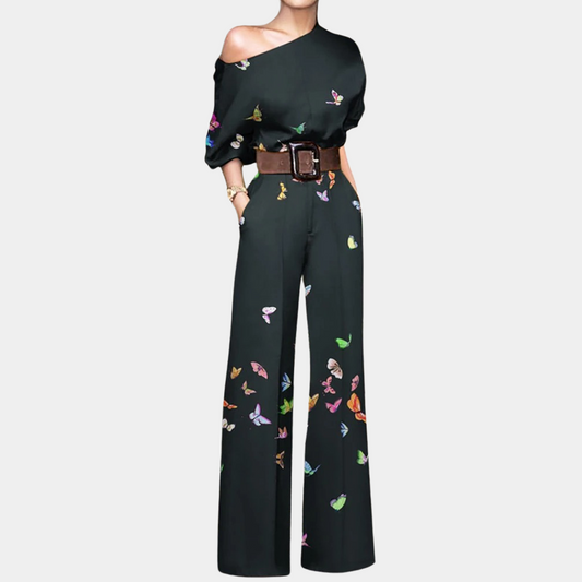 Noelia - Dames off-shoulder jumpsuit met rechte pijpen en taille-accent