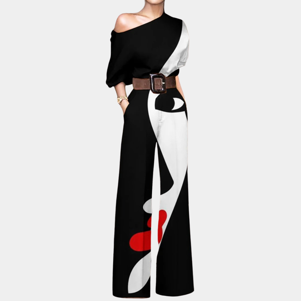Noelia - Dames off-shoulder jumpsuit met rechte pijpen en taille-accent