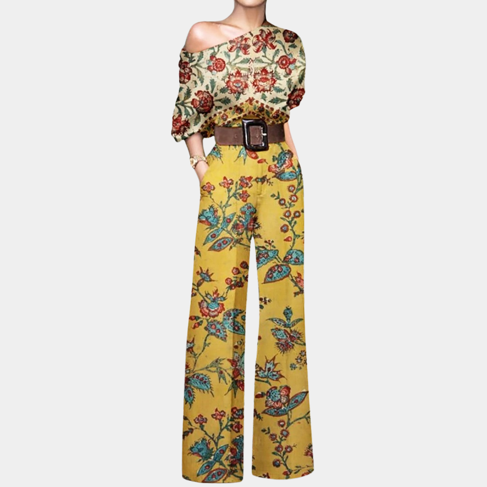 Noelia - Dames off-shoulder jumpsuit met rechte pijpen en taille-accent