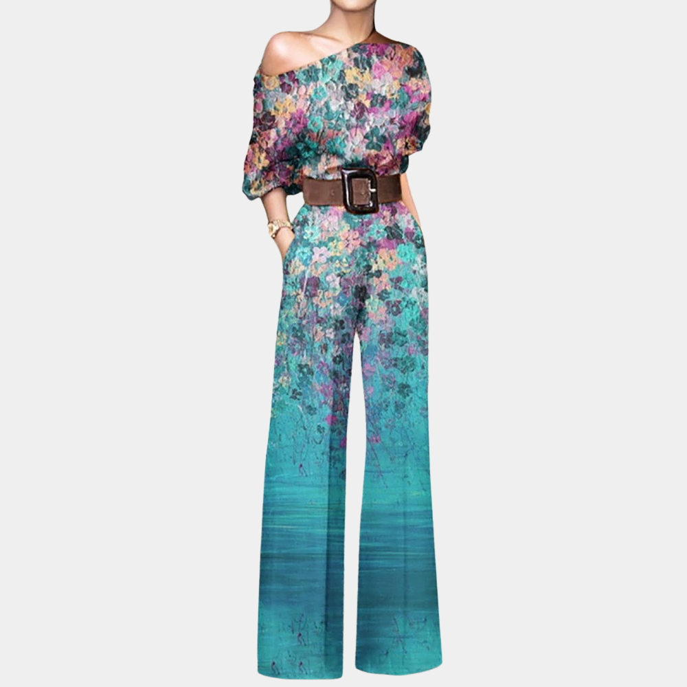 Noelia - Dames off-shoulder jumpsuit met rechte pijpen en taille-accent