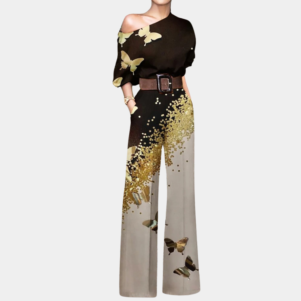 Noelia - Dames off-shoulder jumpsuit met rechte pijpen en taille-accent