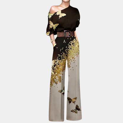Noelia - Dames off-shoulder jumpsuit met rechte pijpen en taille-accent