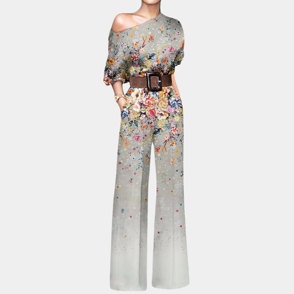 Noelia - Dames off-shoulder jumpsuit met rechte pijpen en taille-accent