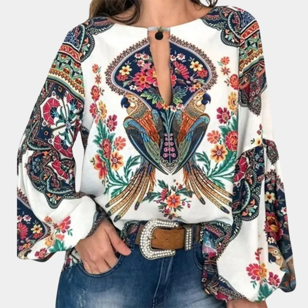 Farah - Dames blouse met open hals en volumemouwen