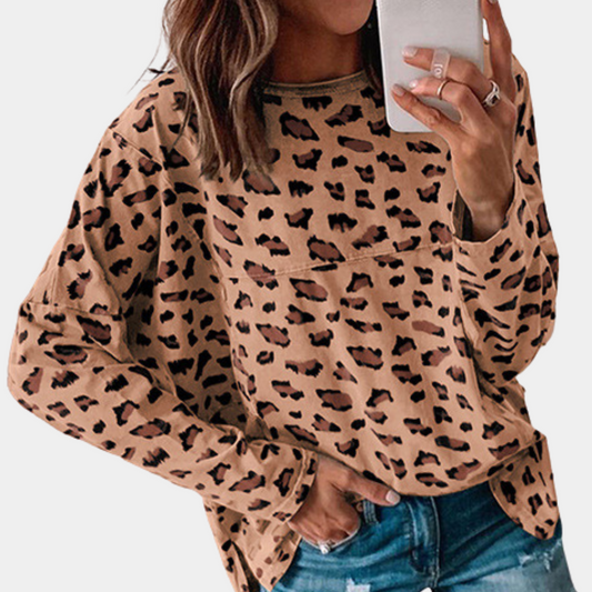 Nova - Losvallende casual top met luipaardprint