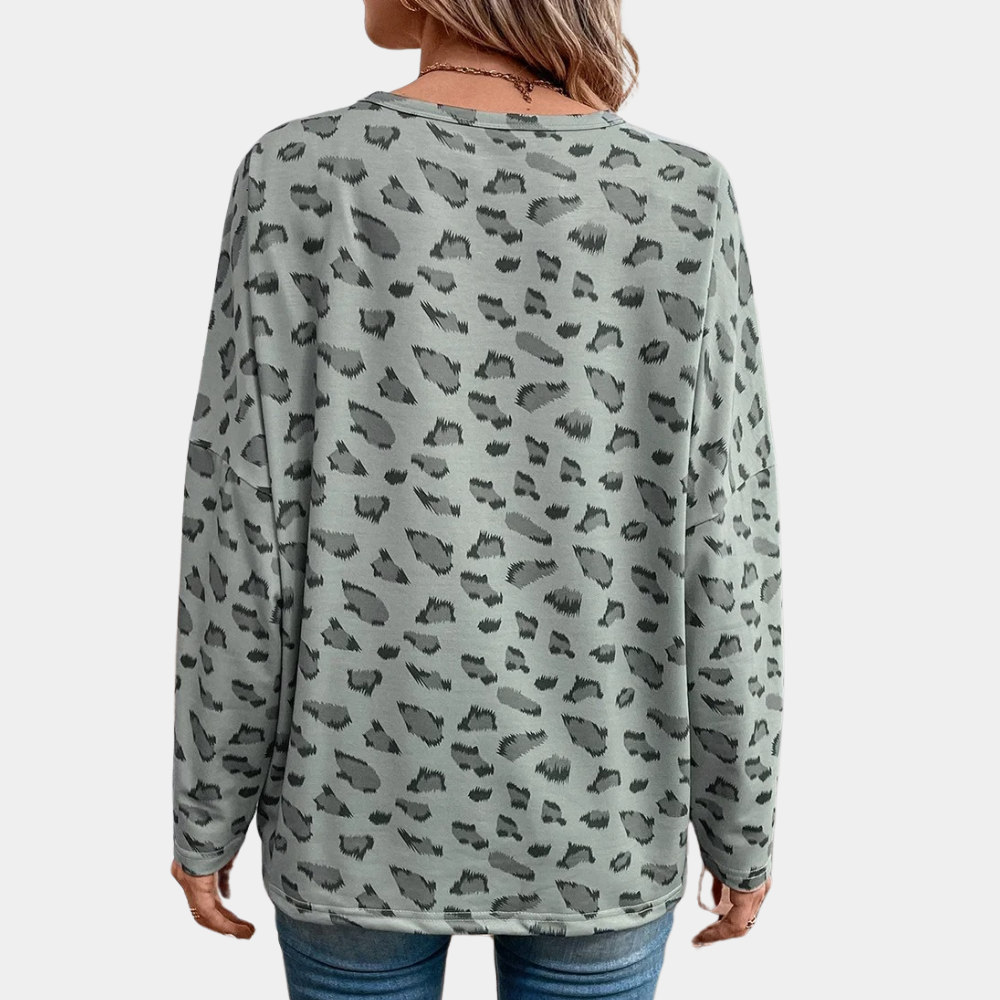 Nova - Losvallende casual top met luipaardprint