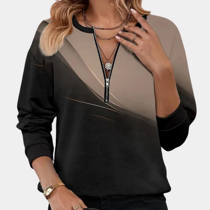Rhoswen - Gradiënt sweater met lange mouwen en zip-up voor dames