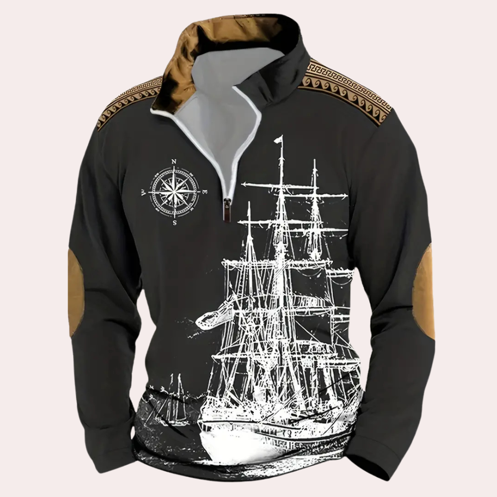 Cato - Bedrukte sweatshirt met halve rits voor heren