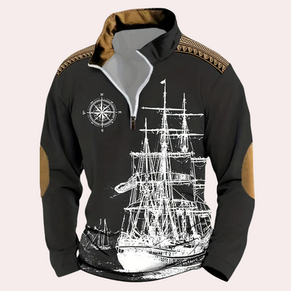 Cato - Bedrukte sweatshirt met halve rits voor heren