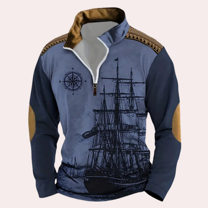 Cato - Bedrukte sweatshirt met halve rits voor heren