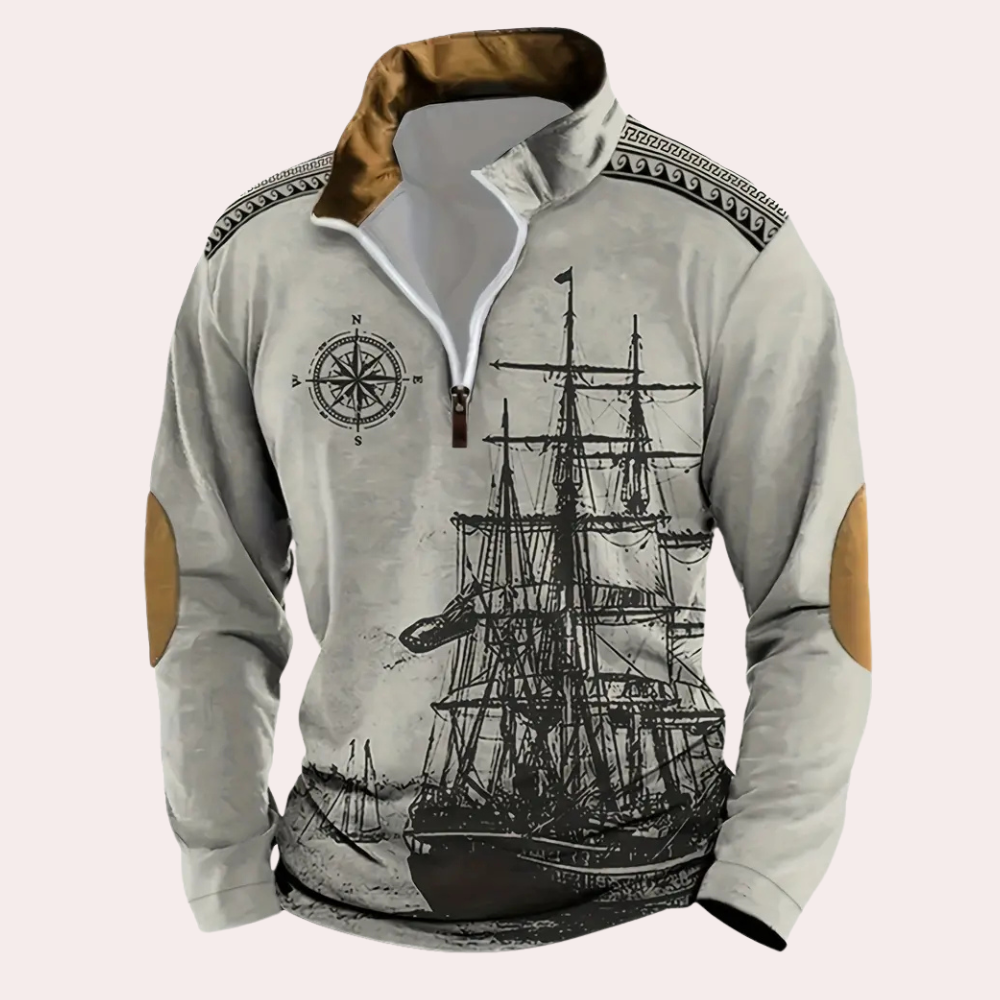 Cato - Bedrukte sweatshirt met halve rits voor heren