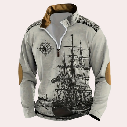 Cato - Bedrukte sweatshirt met halve rits voor heren