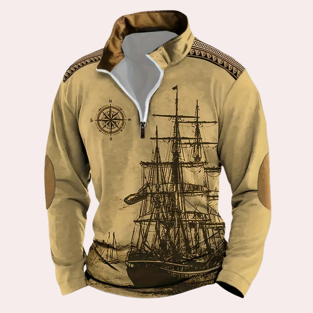 Cato - Bedrukte sweatshirt met halve rits voor heren