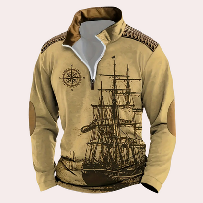 Cato - Bedrukte sweatshirt met halve rits voor heren