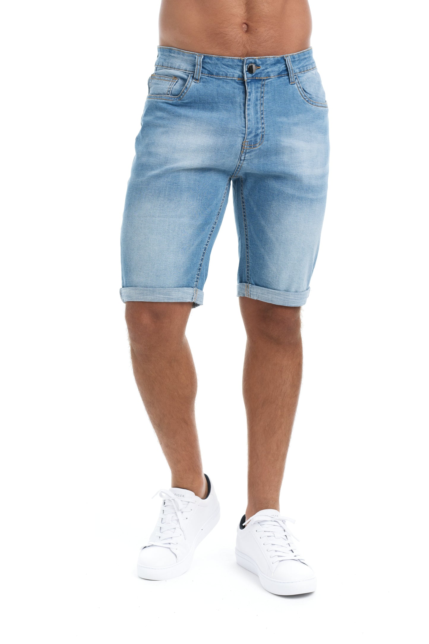 Bravo - Heren slim-fit denim short met omgeslagen zoom