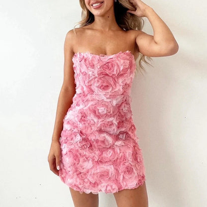 Luna - Verliedelijke roze mini jurk strapless