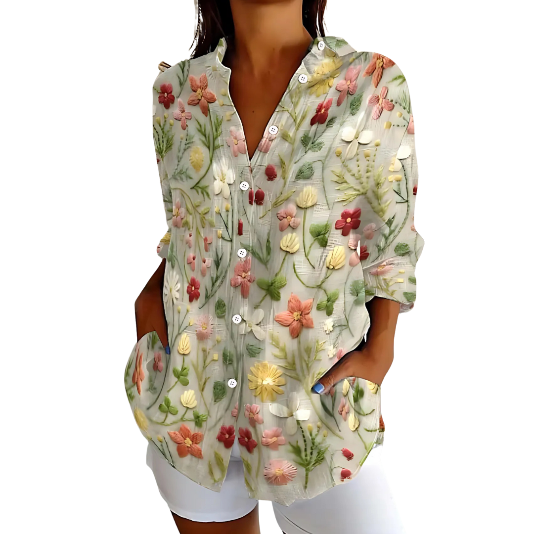 Lucetta - Losvallende damesblouse met print en knoopsluiting