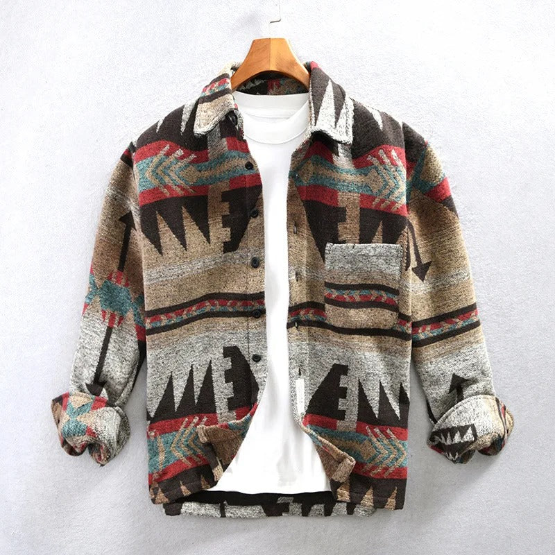 Emory - Heren fleece overhemd met knoopsluiting en geometrisch patroon