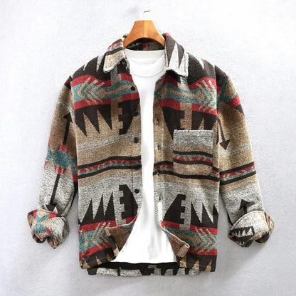 Emory - Heren fleece overhemd met knoopsluiting en geometrisch patroon