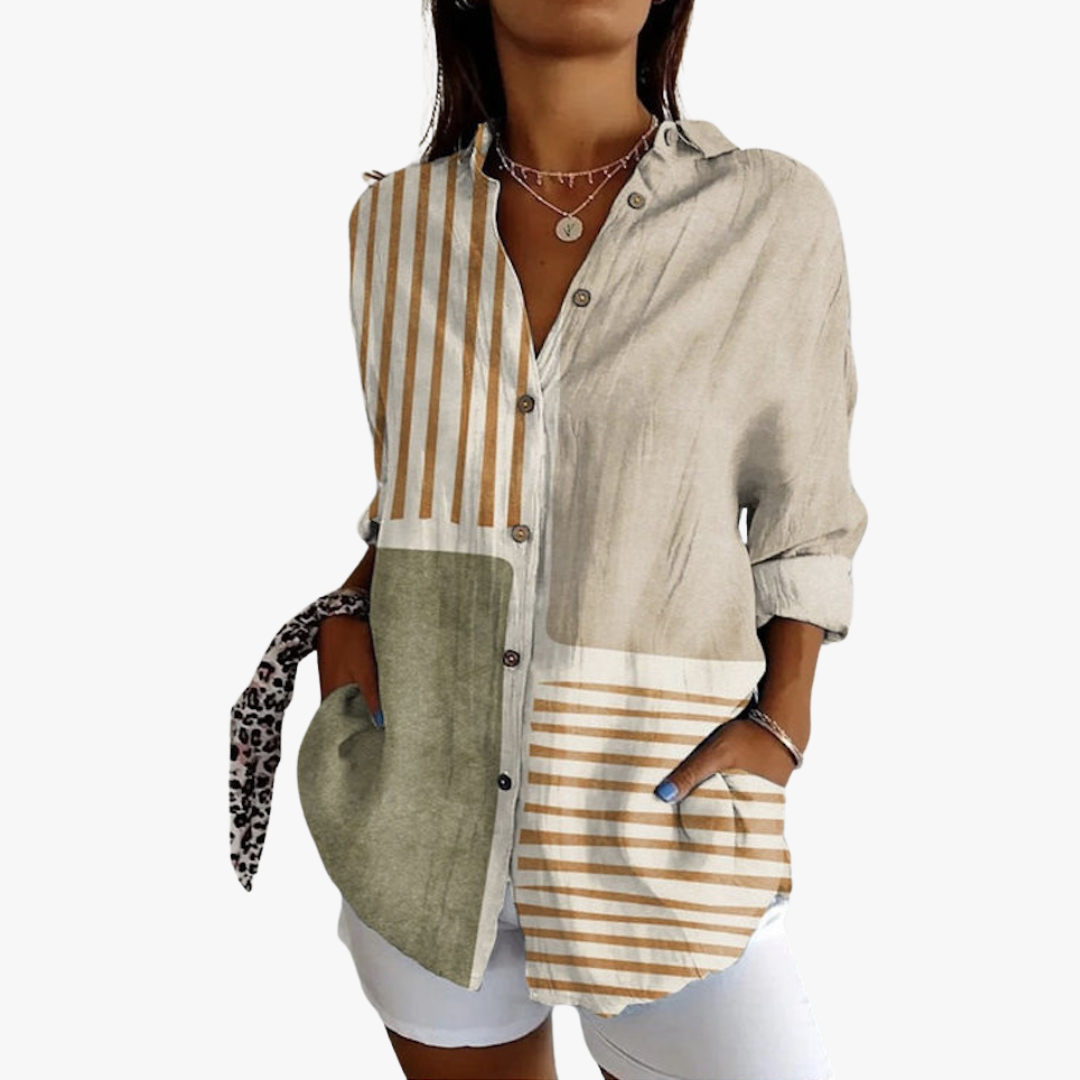 Lucetta - Losvallende damesblouse met print en knoopsluiting