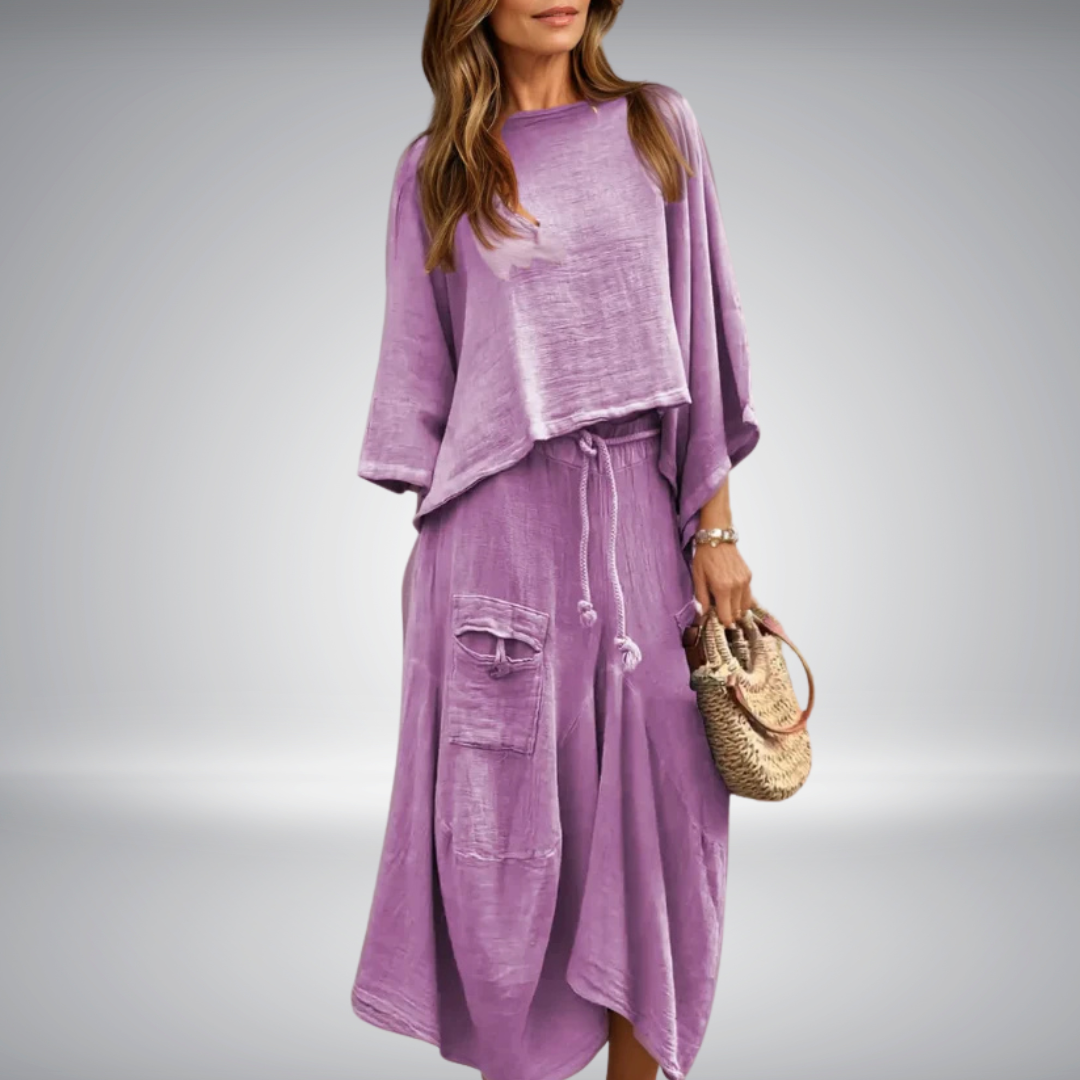 Mira – Casual Dames Top met Ronde Hals & Loszittende Rok (2-delig Pak)
