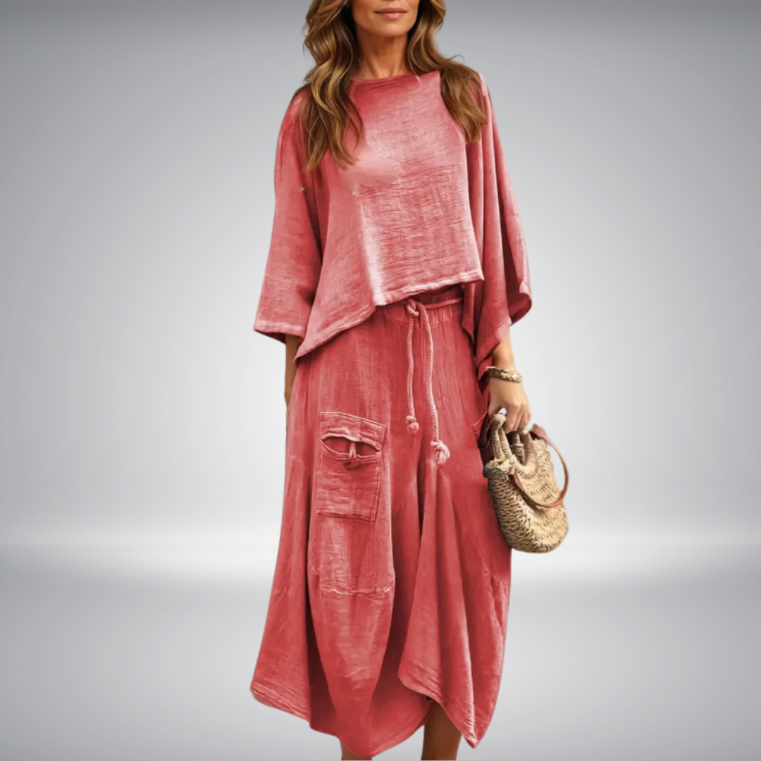 Mira – Casual Dames Top met Ronde Hals & Loszittende Rok (2-delig Pak)