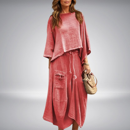 Mira – Casual Dames Top met Ronde Hals & Loszittende Rok (2-delig Pak)