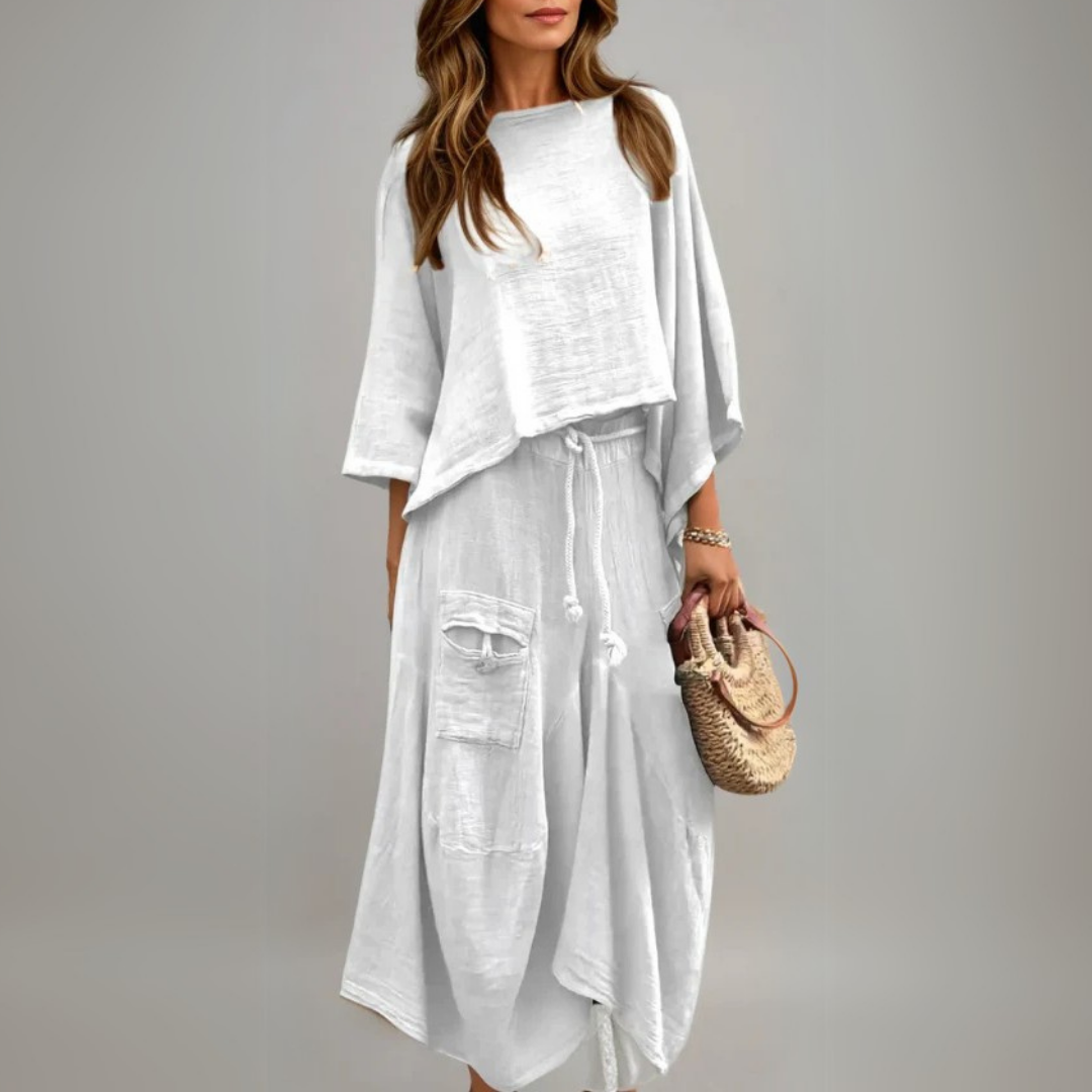 Mira – Casual Dames Top met Ronde Hals & Loszittende Rok (2-delig Pak)